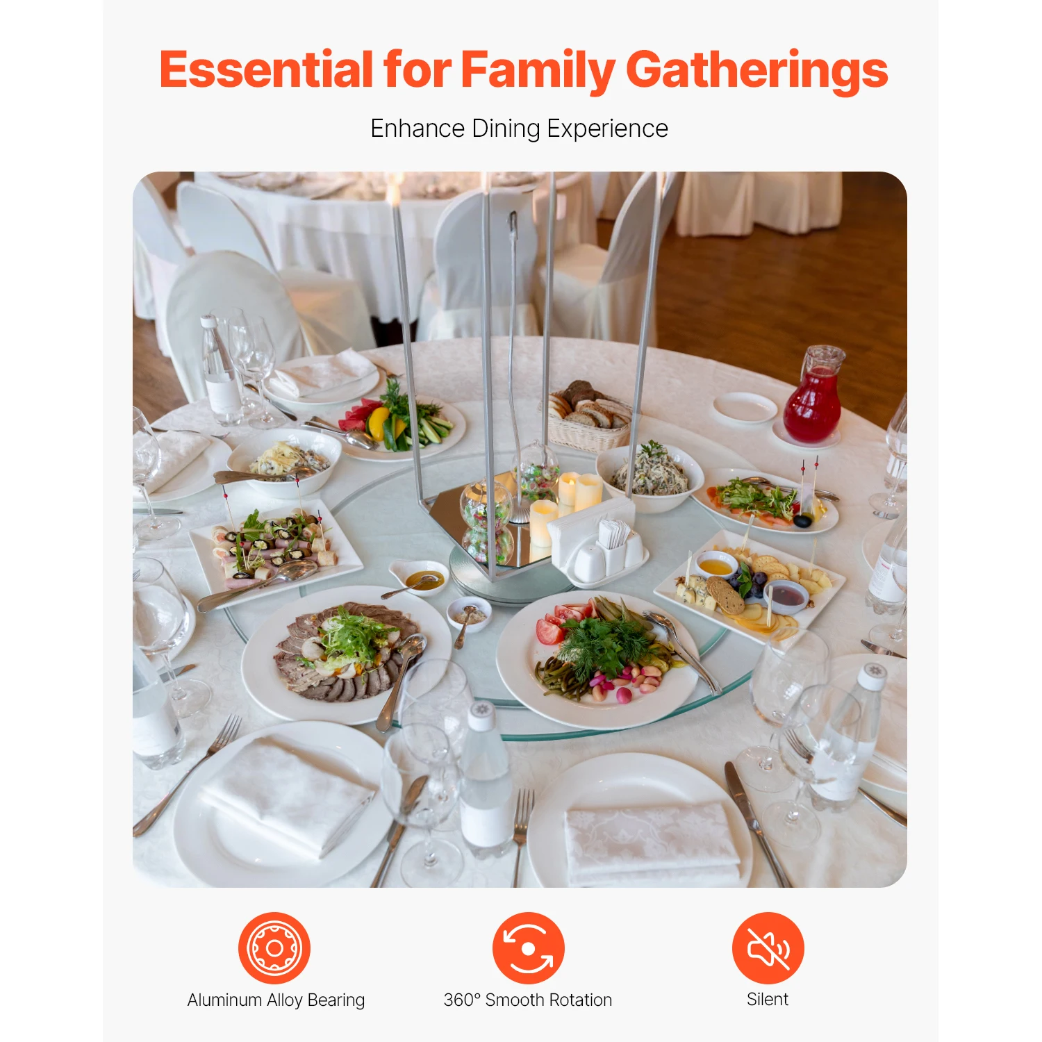 SucceBuy 20/24/30in قرص دوار زجاجي كسول سوزان 360 درجة °   صينية دوارة على سطح الطاولة للتجمعات العائلية والولائم وحفلات الزفاف