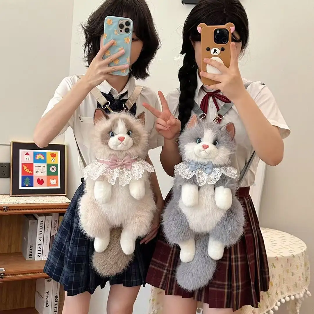 Simulatie Bib Ragdoll Kat Knuffel Schattig Knuffeldier Realistisch Kitten Pop Babyslaapkussen Zacht Kinderspeelgoed voor Meisje Cadeau