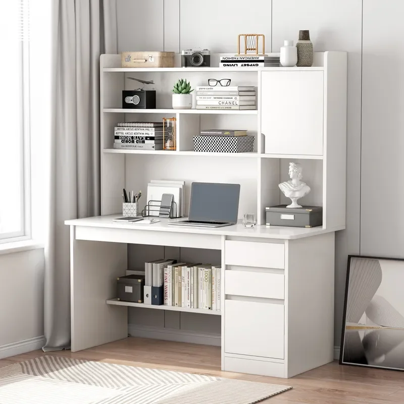 Nordic Style Desk with Integrated Bookcase Computer Workstation for Bedroom Student Home Office Writing Learning Space