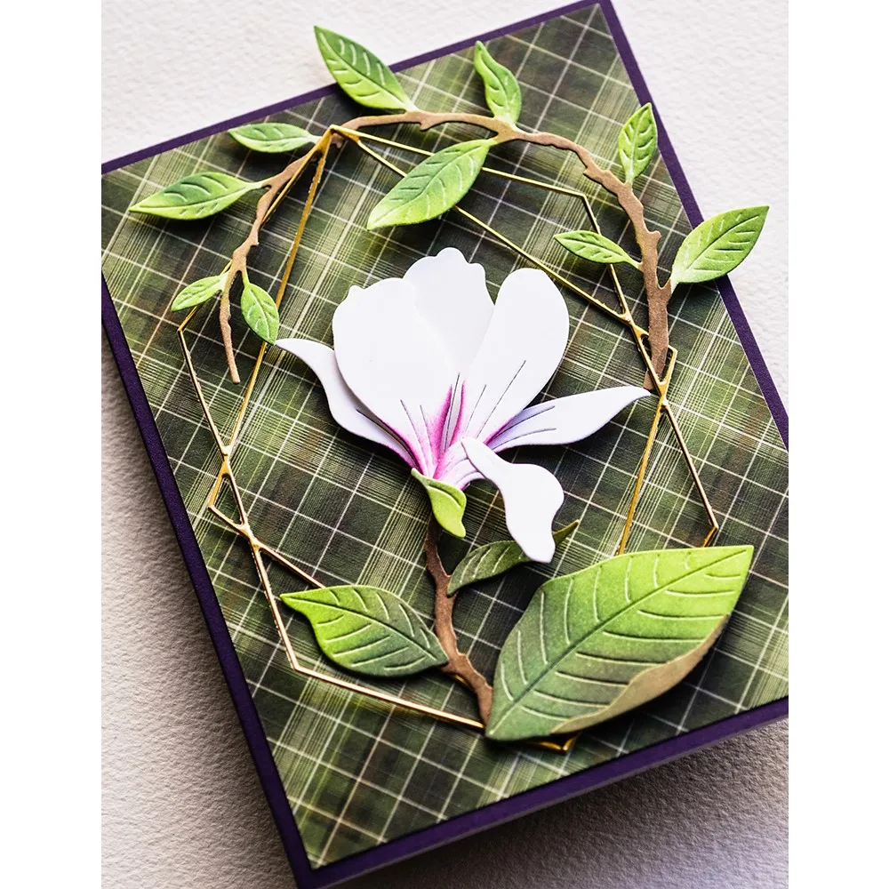 Magnolia Blossom Bud Stem Cutting Dies Set Dies Vivid Bird Leaf Branch Corner Diecut for DIY Scrapbooking Crafting Project 2023