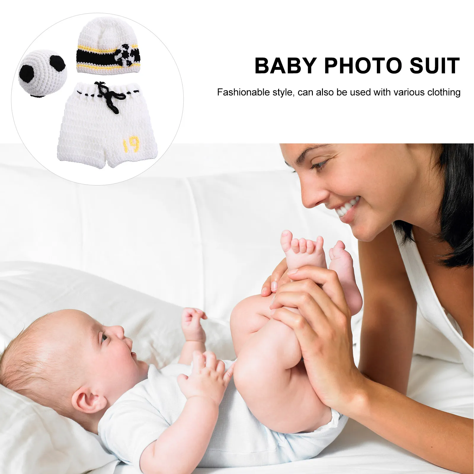 

Комплект вязаной одежды для малышей на футбольную тематику, реквизит для фотосессий, включает шапку, шорты, мяч, мягкая эластичная ткань для комфорта.