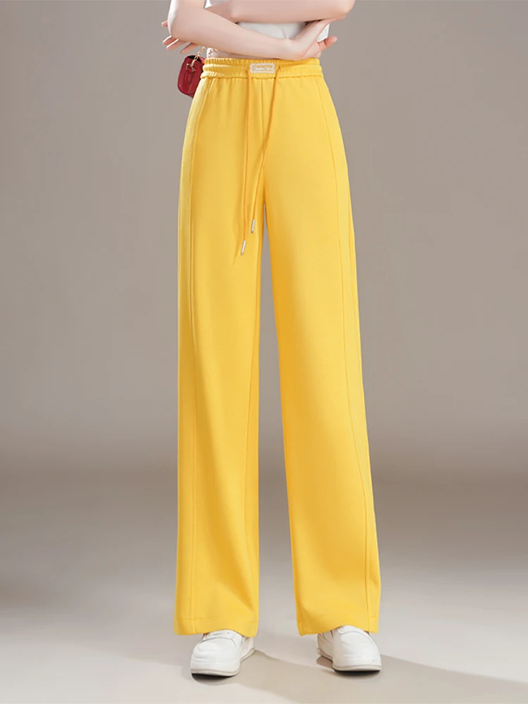 

Женские летние спортивные брюки Slim Fit с широкими штанинами, тонкие, с высокой талией, свободные, стройнящие, струящиеся, повседневные, прямые, в уличном стиле