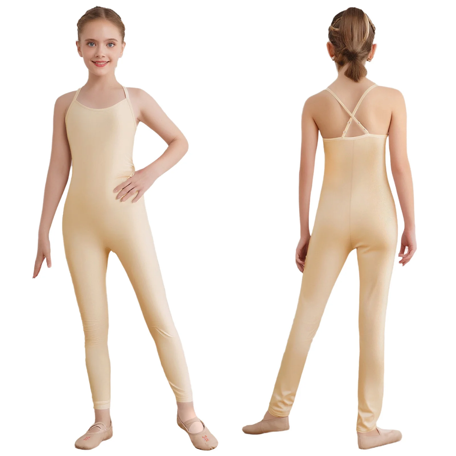 

Kid Girl Gymnastics Jumpsuit Sleeveless Adjustable Spaghetti Straps Full Body Leotard Ballet Skating Bodysuit Swimwear Dancewear