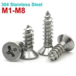 5/20/50/100pcs DIN7050 M1 M1.4 M1.7 M2 M3 M4 M5 M6 M8 A2 304 Stainless Steel Cross Phillips Countersunk Head Self-Tapping Screw