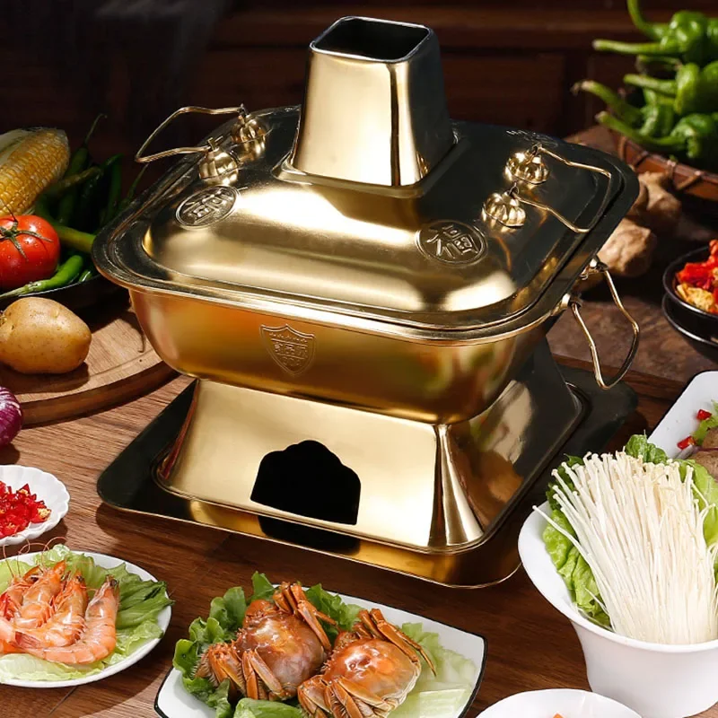 Food Functional Hot Pot Charcoal Cooker Meat Noodle Stainless Steel Chinese Hot Pot Ramen Vegetable Fondue Chinoise Cookware