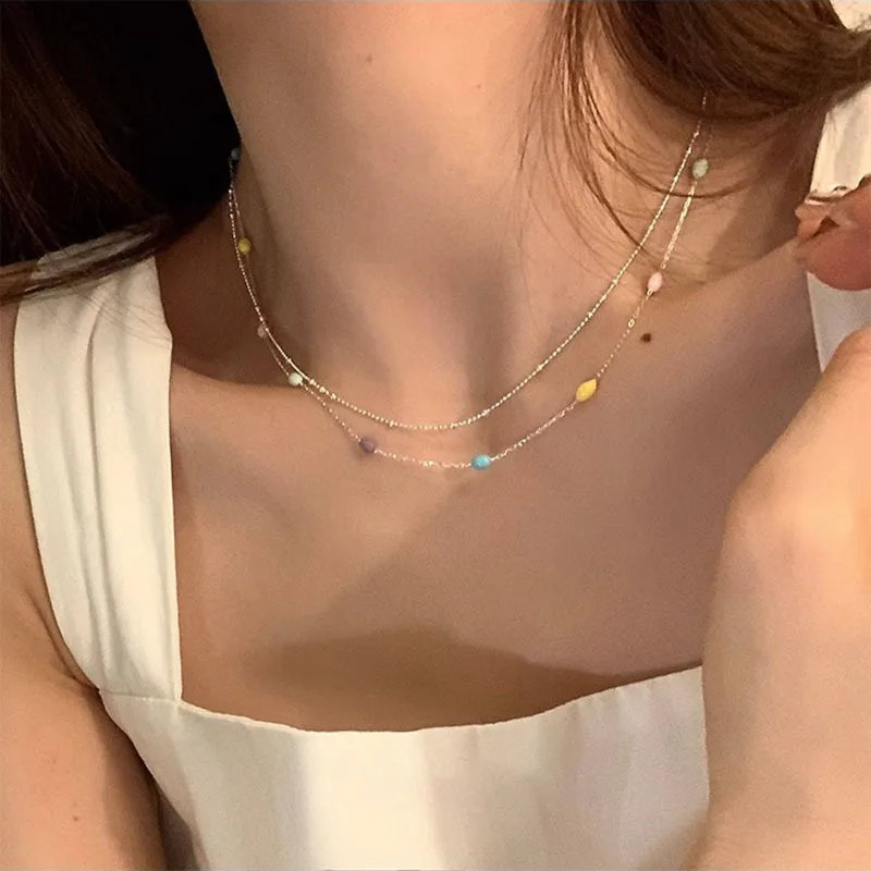 

VENTFILLE 925 Sterling Silver Dropwise Glaze Candy Colour Necklace for Women Girl Vintage Cute Jewelry Girls' Gift Dropshipping