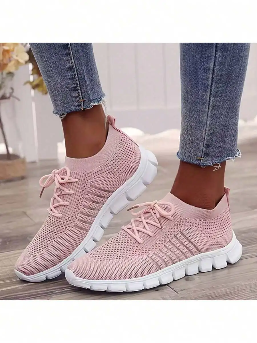 

Lightweight Breathable Mesh Sneakers Lace-Up Low Top Comfortable EVA Sole Running Tennis Shoes For Women And Men