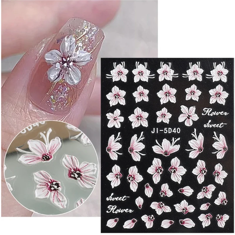 5d flores em relevo adesivos de unhas pétalas linhas decalques encantos do prego borboletas alívio sliders diy manicure decoração