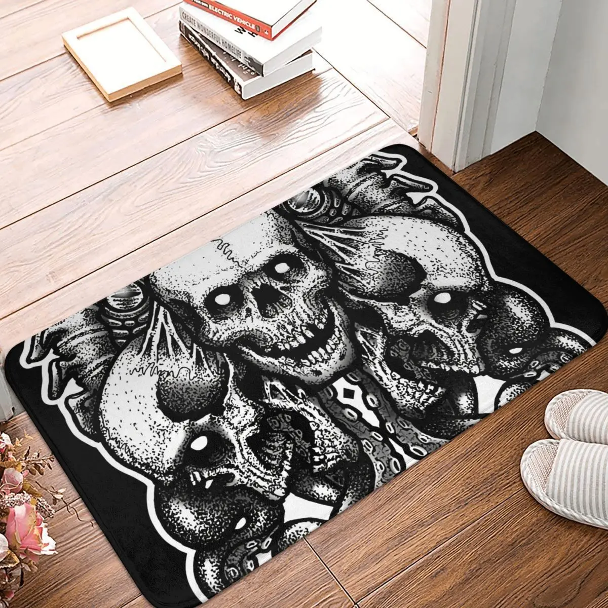 Black Work Skulls And Tentacles Design Black Heavy Metal Non-slip Rug Doormat Living Room Mat Balcony Carpet Bedroom Decor