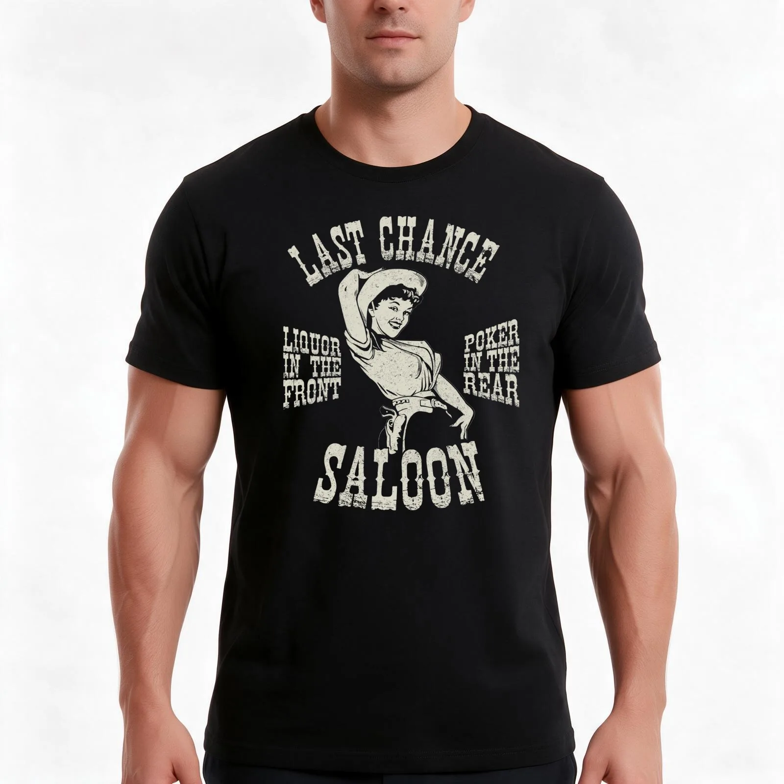 Last chance Saloon T-Shirt, Summer Casual Cotton Tee, Oversized Streetwear Tops, Vintage Graphic Print, Loose Fit Short Sleeve