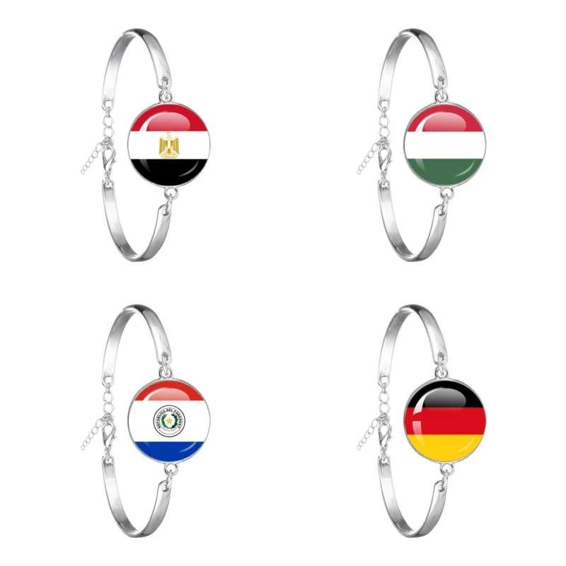 Ivory Coast, Paraguay, Scotland, Qatar Glass Cabochon National Flag Handmade 18mm Alloy Bracelet Jewelry Gift