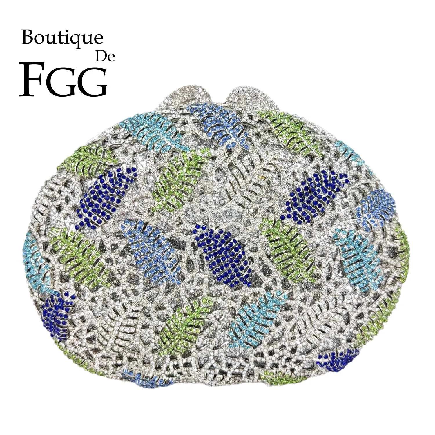 

Boutique De FGG Leaves Women Crystal Clutch Evening Handbags Party Gala Dinner Rhinestone Leaf Minaudiere Handbags and Purses