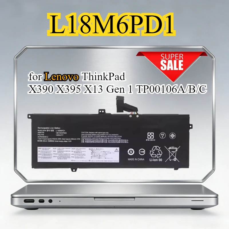 

L18M6PD1 L18D6PD2 02DL017 Laptop Battery for Lenovo ThinkPad X390 X395 X13 Gen 1 TP00106A/B/C 15.4V