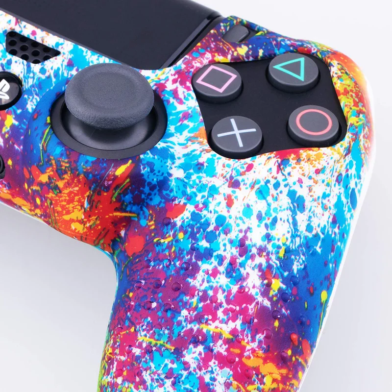 المضادة للانزلاق غطاء مطاط السيليكون الجلد الحال بالنسبة PS4 برو سليم تحكم + 2 الإبهام عصا السيطرة قبعات + 2 ملصقات شريط الضوء LED
