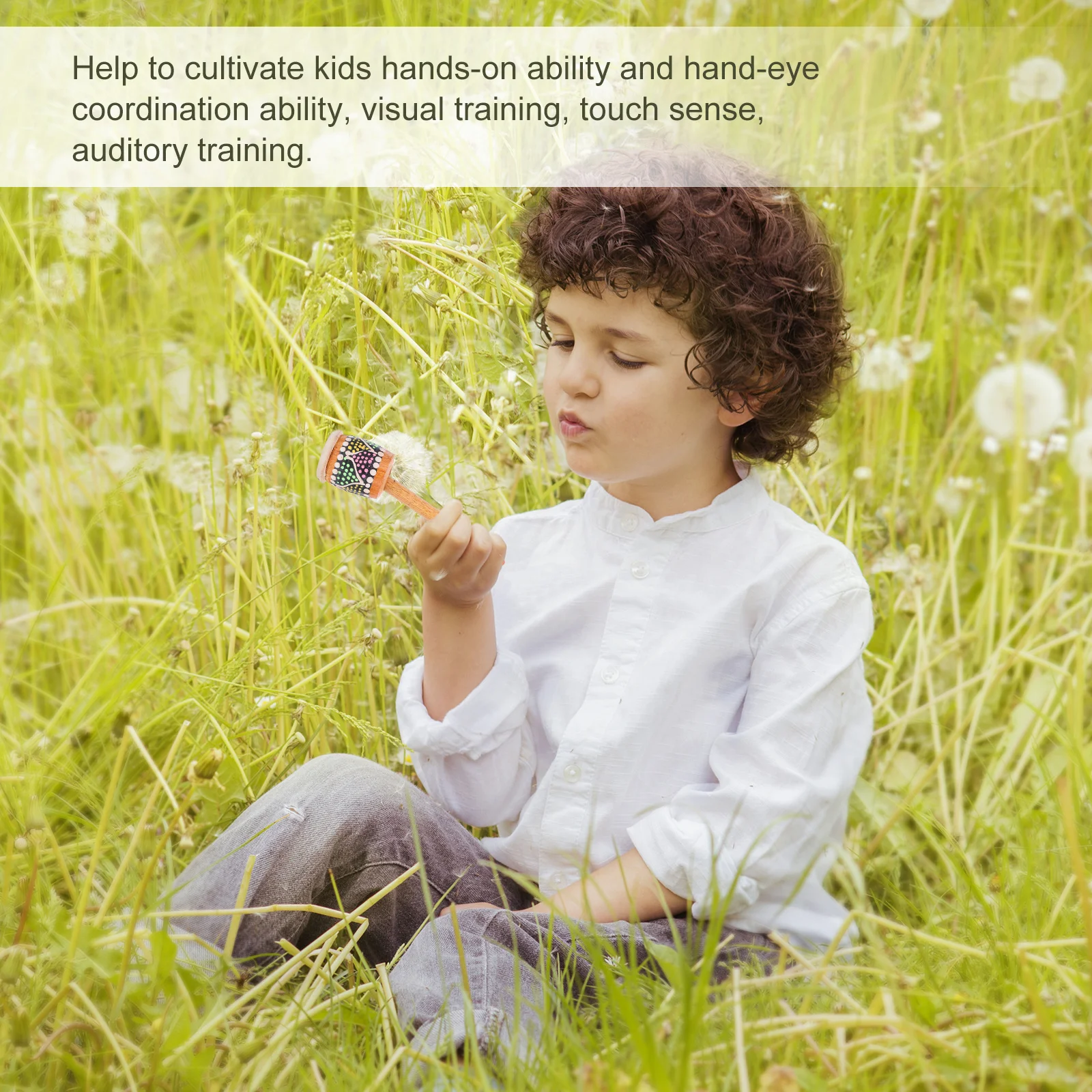 Infant Wooden Rattle Funny Drum Design Lightweight Safe Natural Wood Educational Handheld Early Development