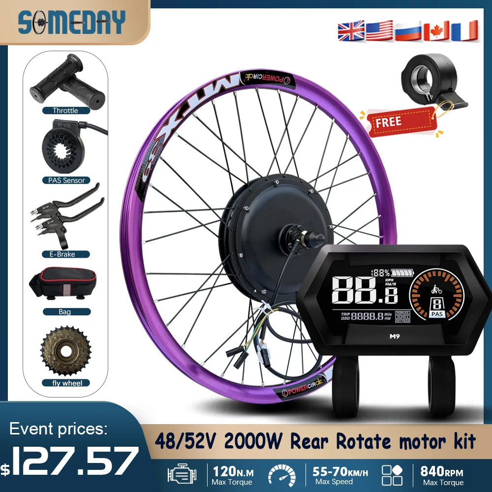 AliExpress NONE Electric Bicycle Conversion Kit 48V/52V 2000W Rear Brushless Non-gear MTX rim Wheel Hub Motor For 26" 27.5" 29" e-bike Motor Kit