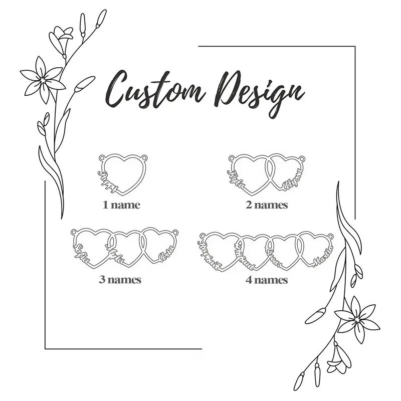 Customized Family Name Necklace With Heart Pendant Stainless Steel Personalized Multiple Hearts Necklace Jewelry Birthday Gifts