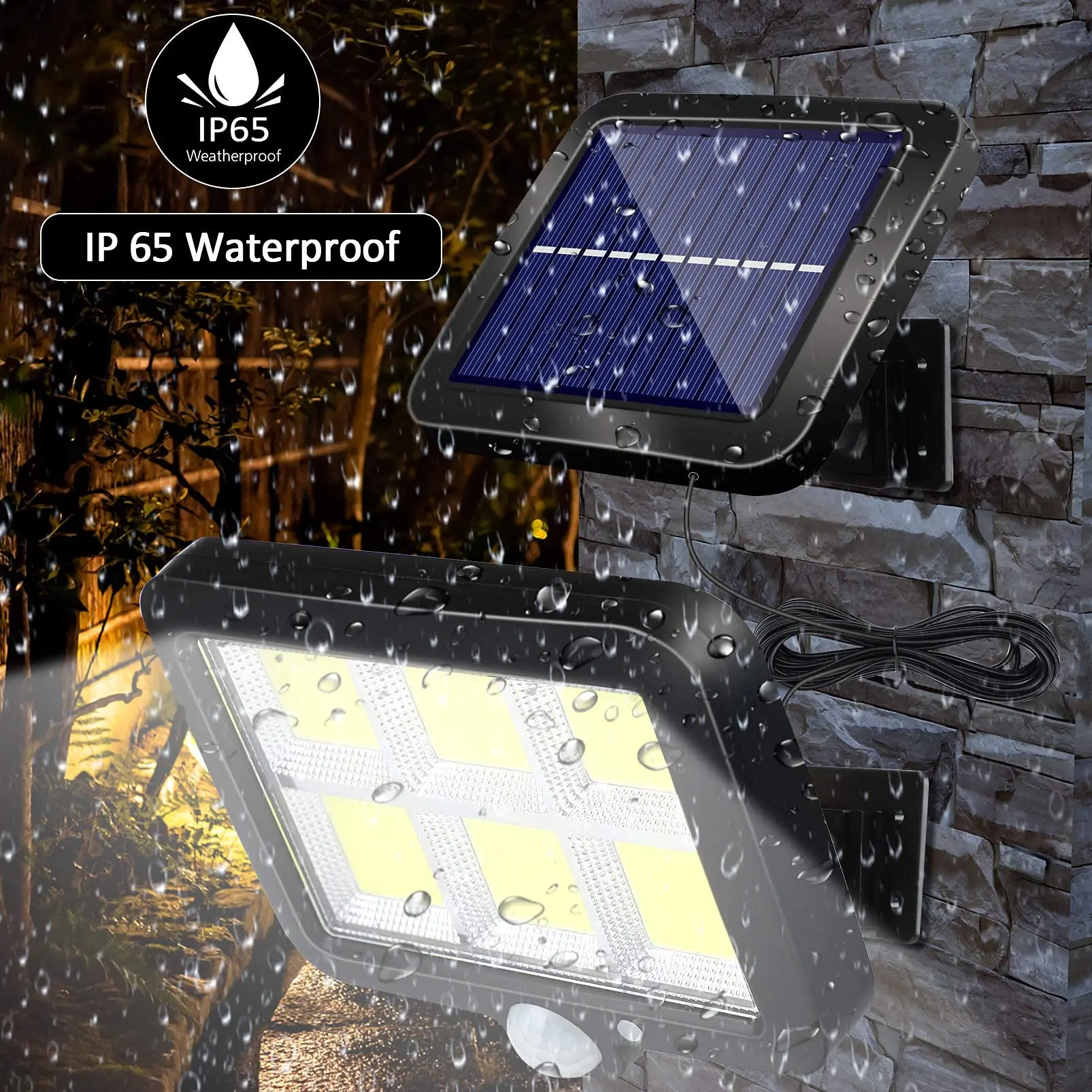 2pc LED Solar Split Wall Light Outdoor PIR Motion Sensor 120 COB Light Waterproof Emergency Street Garage Safety Light