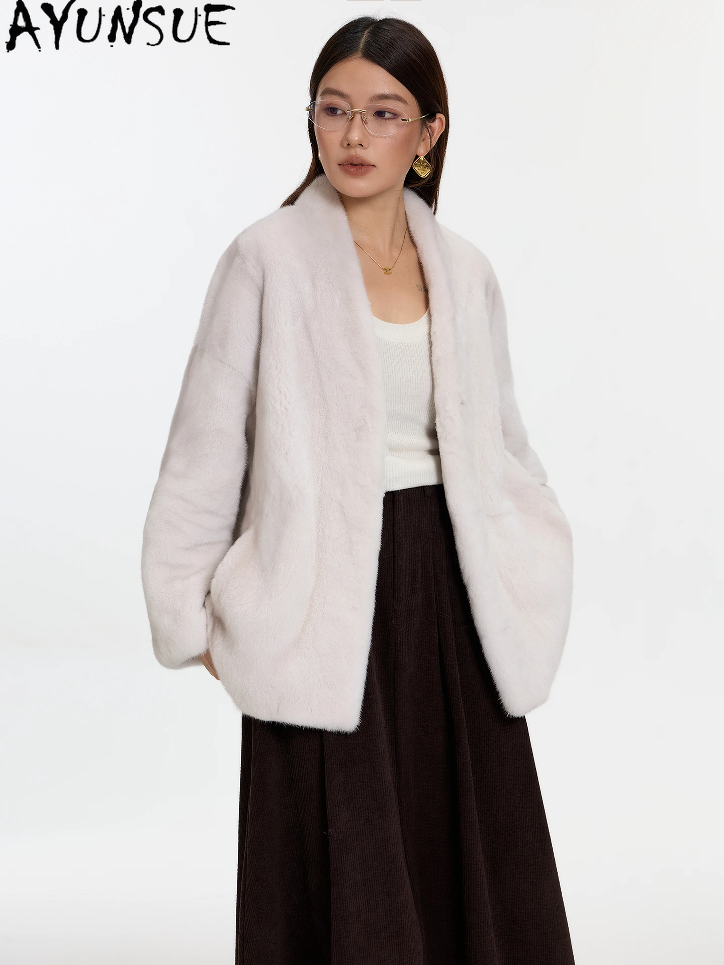 معطف فرو طبيعي فاخر من AYUNSUE ملابس شتوية للنساء 2025 سترة فرو حقيقي من المينك بالكامل معاطف نسائية جديدة في معاطف شوبانا Жénska #5