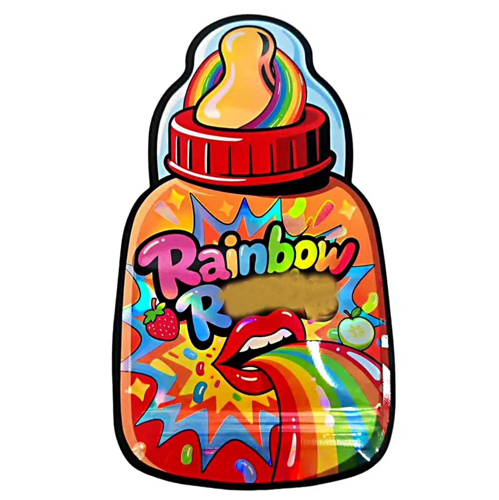 3.5G Bottle Shaped Empty Irregular Die Cut Designer Mylar Bags Plastic Zipper Lock Storage Pouch Smell Proof 3.5 Packaging Case