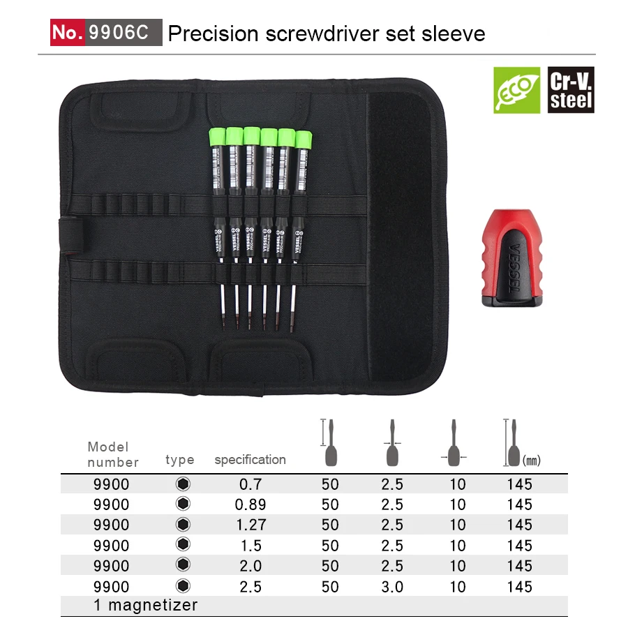 VESSEL 6-Piece Precision Screwdriver Set with HEX Screwdrivers,Pouch for Computer, Laptop, Eyeglass, Watch NO.9906C