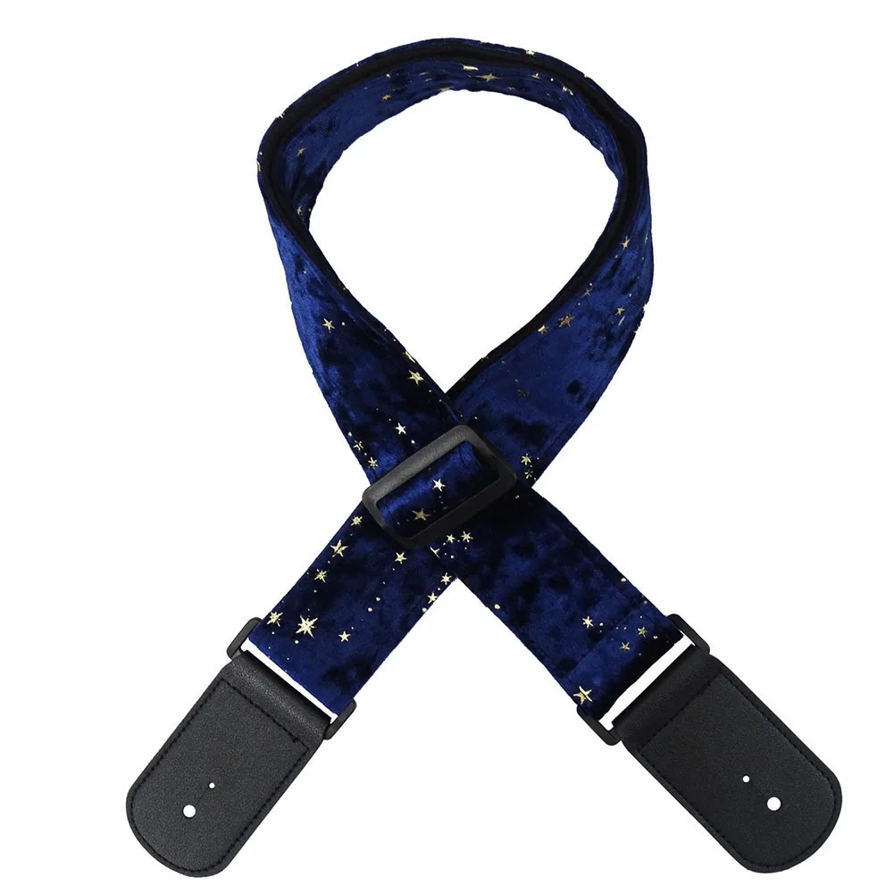 Chic Star Pattern Guitar Strap Designed for Acoustic Use Constructed from Cozy Velvet Material with Robust Leather Endings