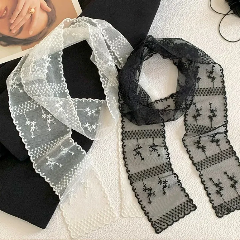 

Star Lace Embroidery Silk Scarf Hair Band French Elegant Tie Hair Ribbon Belt Fashion Accessory French Hair Tie Band