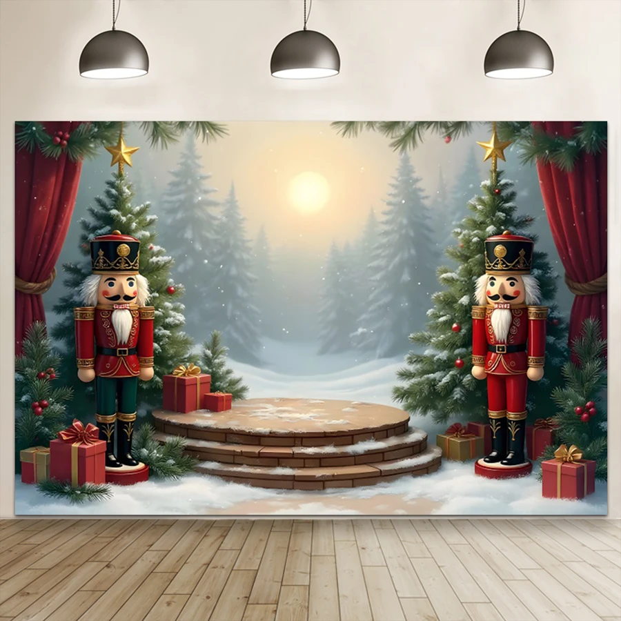겨울 크리스마스 호두까기 인형 사진 배경 크리스마스 트리 눈 덮인 풍경 어린이 성인 초상화 배경 사진 스튜디오 소품