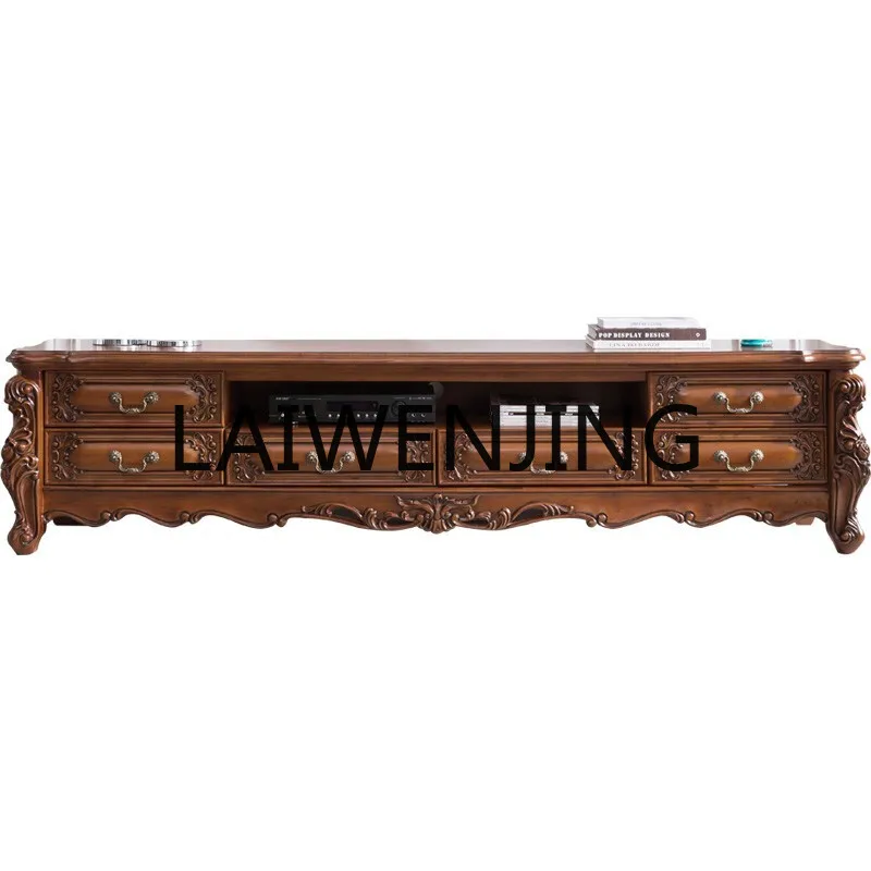 

RWJ American-Style Solid Wood TV Cabinet Coffee Table Combination Carved Floor Cabinet