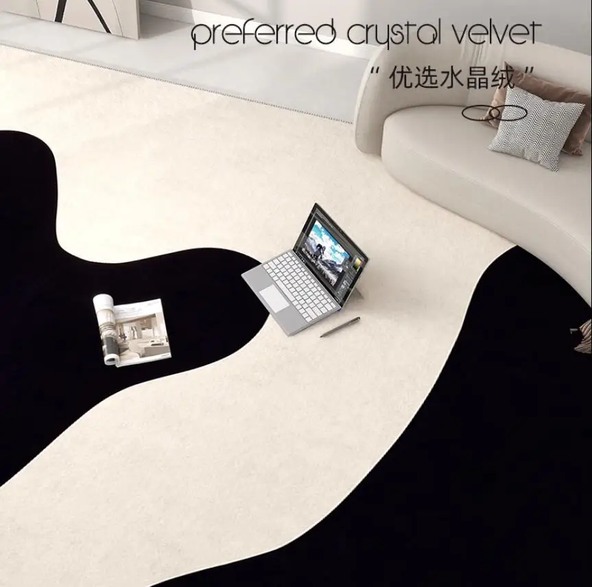 Cream Living Room Black and White Geometric Carpet Light Luxury Apartment Sofa Tea Table Mats Home Bedroom Bedside Thick Rug