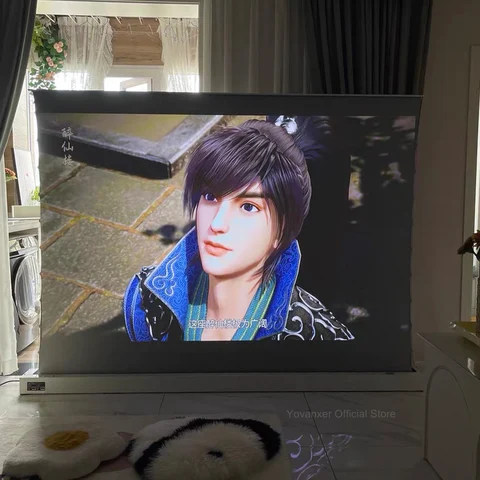 ALR Черный алмаз Моторизованный проекционный экран для подъема пола 16:9 Электрический свернутый окружающий свет Отклоняющийся скручиваемый 3D 8K