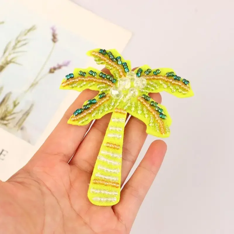 

3D Coloful Beads Coconut Tree Patches For Clothing Hat Sewing Beaded Accessories DIY Applique Decoration
