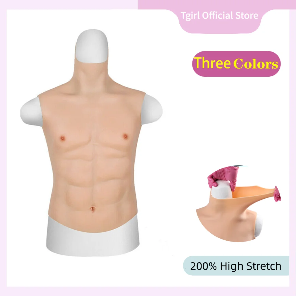 Tgirl-Faux Muscles Artificiels en Silicone Souple pour Homme, Simulation de Poitrine, Ventre Macho, Col Haut, Cosplay Crossdress