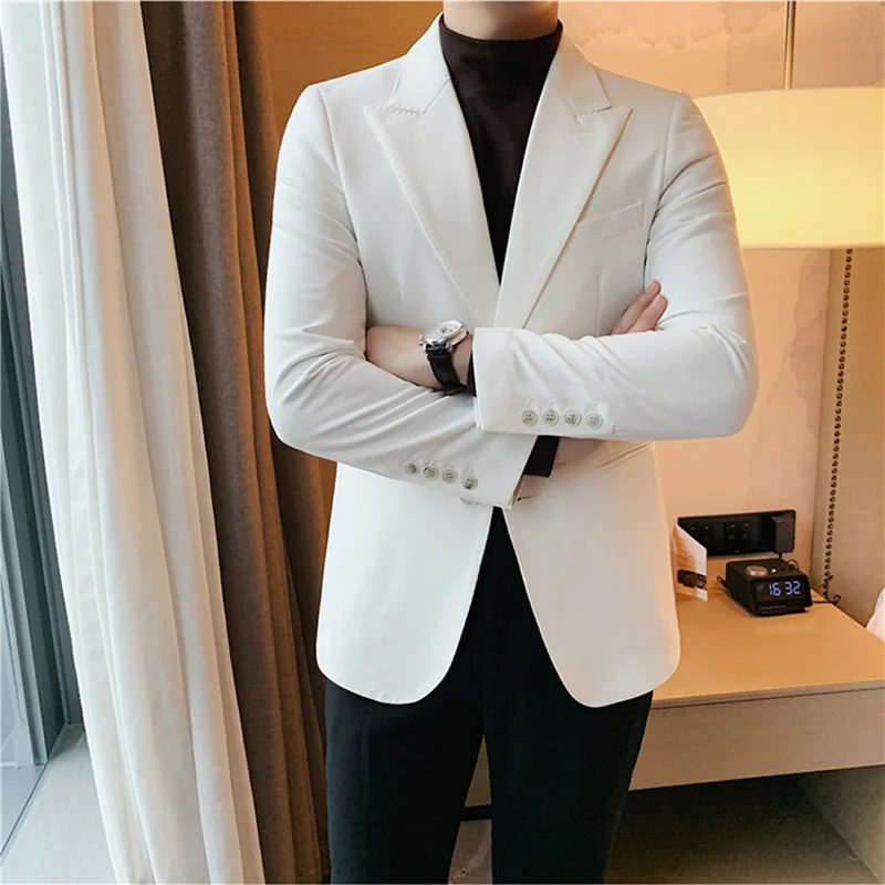 Top Quality Business Formal Wear Solid Blazer Men Clothing 2022 Single Breasted Slim Casual Suit Coats Men Club Social Clothing