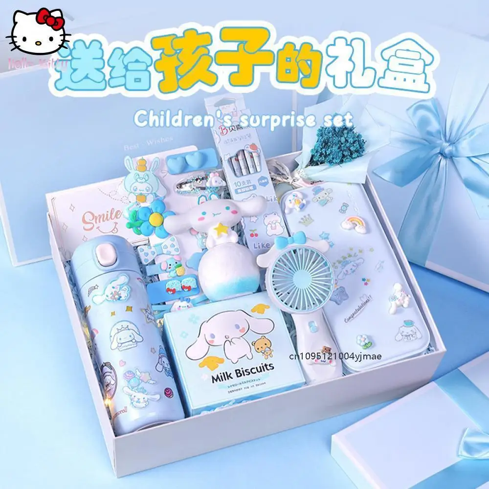 

Sanrio Cinnamoroll Children's Stationery Set Birthday Gifts Practical Pencil Box Water Cup Girls Souvenir Cartoon Handheld Fan