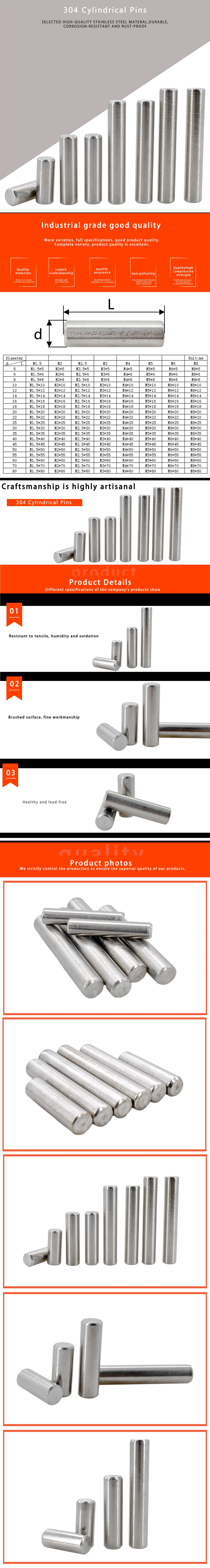 M1 M1.5 M2 M2.5 M3 M3.5 M4 M5 M6 Cylindrical Pin Locating Dowel Shaft Solid Fixing Metal Rod 304 Stainless Steel Fixed Lock Pin