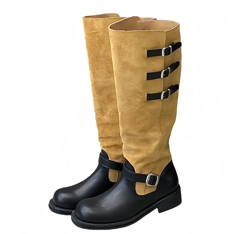 

Women Boots Autumn Winter Long Tube Knight Booties Buckle Punk Gothic Classic Black Platform High Heel Shoes Knee-High