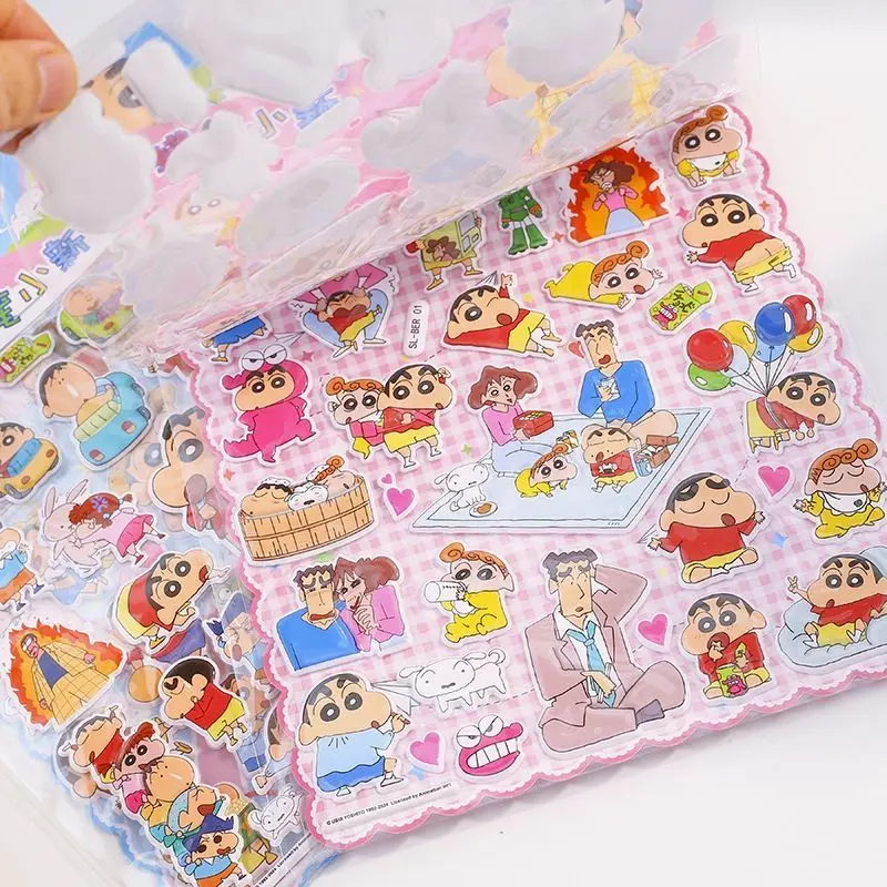 Divertente simpatico cartone animato Shin-chan adesivi per la casa 3D a doppio strato decorazione fai da te laptop telefono frigorifero adesivi a bolle grandi
