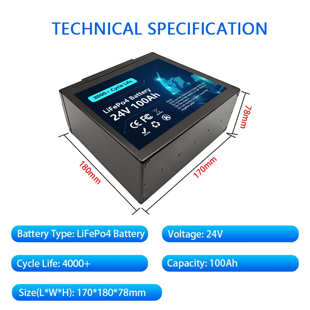 

24V 120Ah LiFePO4 32700 Battery Built-in 120A BMS RV Rechargeable Lithium Iron Phosphate, Solar Marine Overland Off-Grid Battery