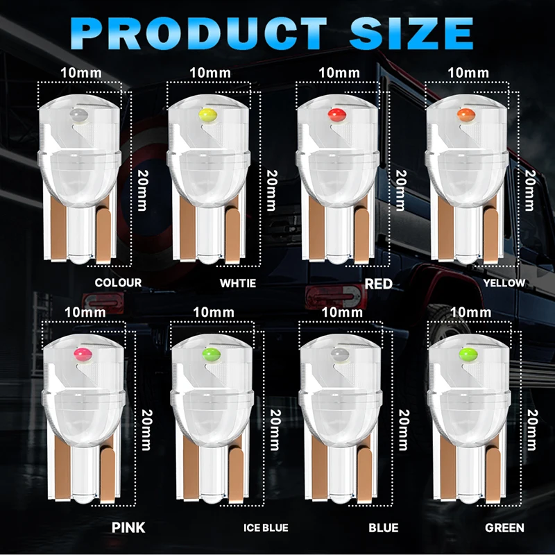 10pcs W5W WY5W Mini LED T10 Colorful Strobe/Fixed Car Lights COB Interior Bulbs Auto License Plate Lamp Dome Read Light 12V 24V