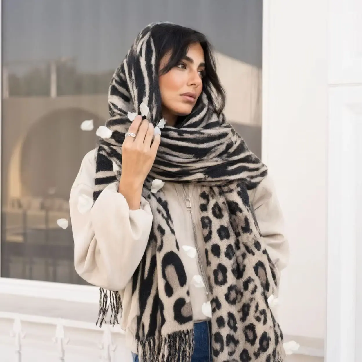 Neuer Leoparden-Kaschmirschal für Damen, Winter, hält warm, modischer kariertes, langer Schal, Damen-Wickel, dicker Pashmina, für den Außenbereich