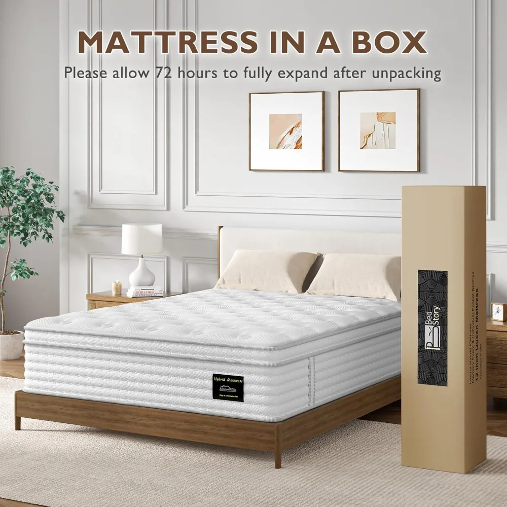 Queen Mattress - 14 Inch Plush Hybrid Mattress in a Box - Soft Memory Foam and Individual Pocket Springs, Mattress