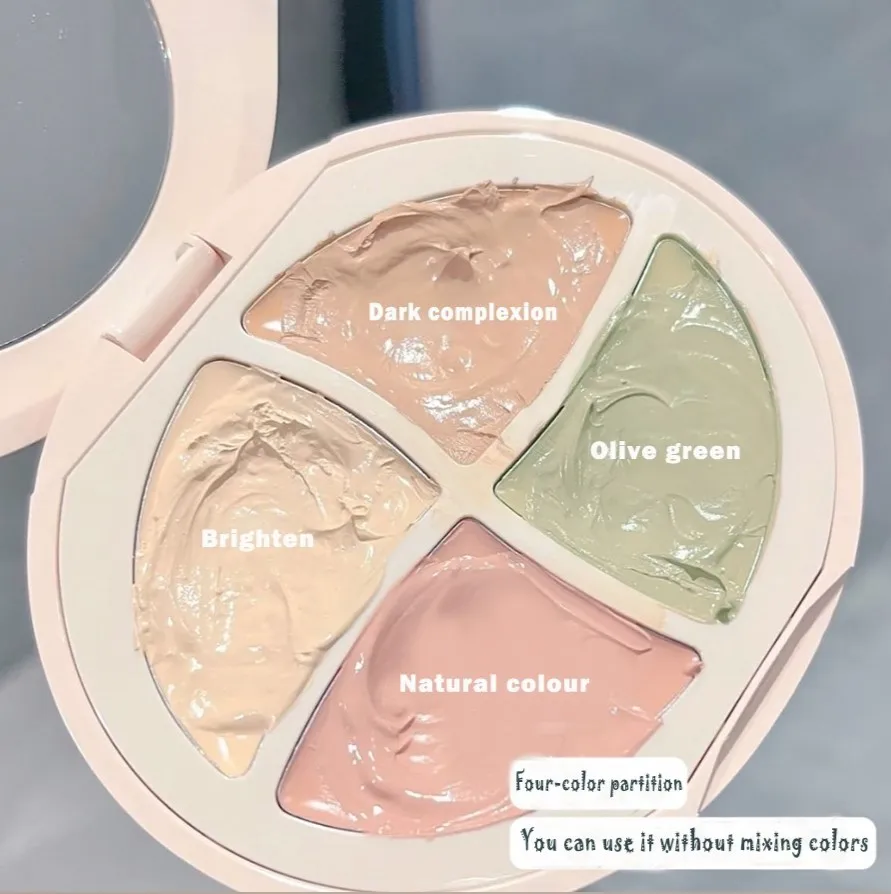 Corretivo de quatro cores, cobertura de olheiras escuras, rugas de acne, produtos de maquiagem hidratantes foscos e iluminadores