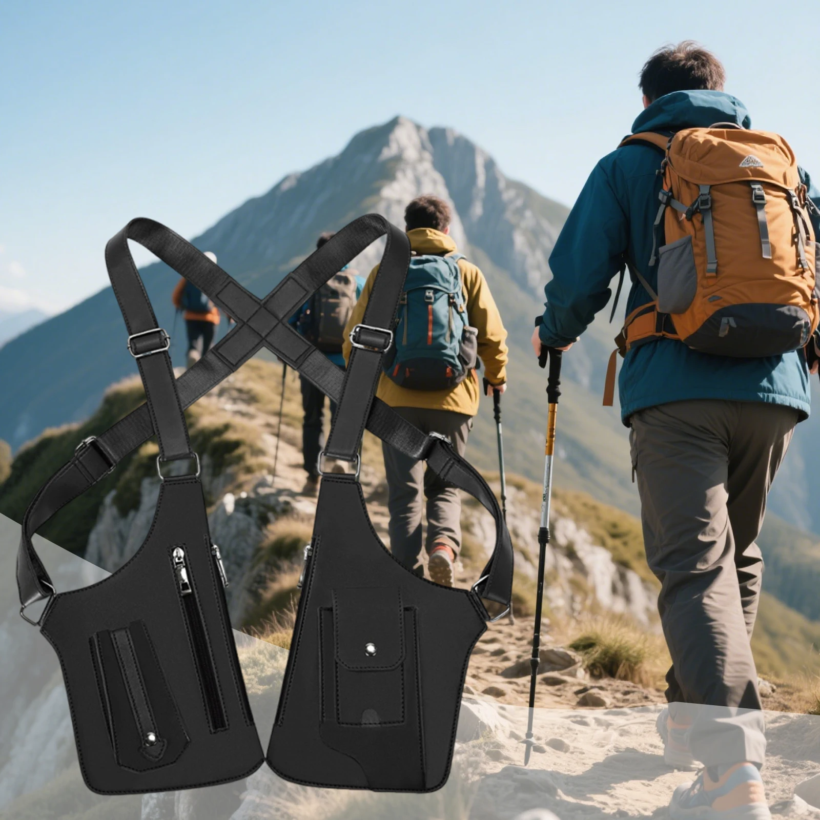 Bolso cruzado multiusos de cuero PU para hombre, chaleco táctico, bolso de pecho (negro)