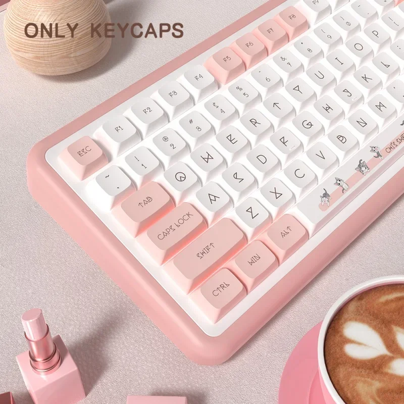 Imagem -02 - Queijo Gato Tema Keycap Xda Altura 140 Chave Personalizado dos Desenhos Animados Rosa Pbt Sublimação Térmica Teclado Mecânico Keycap