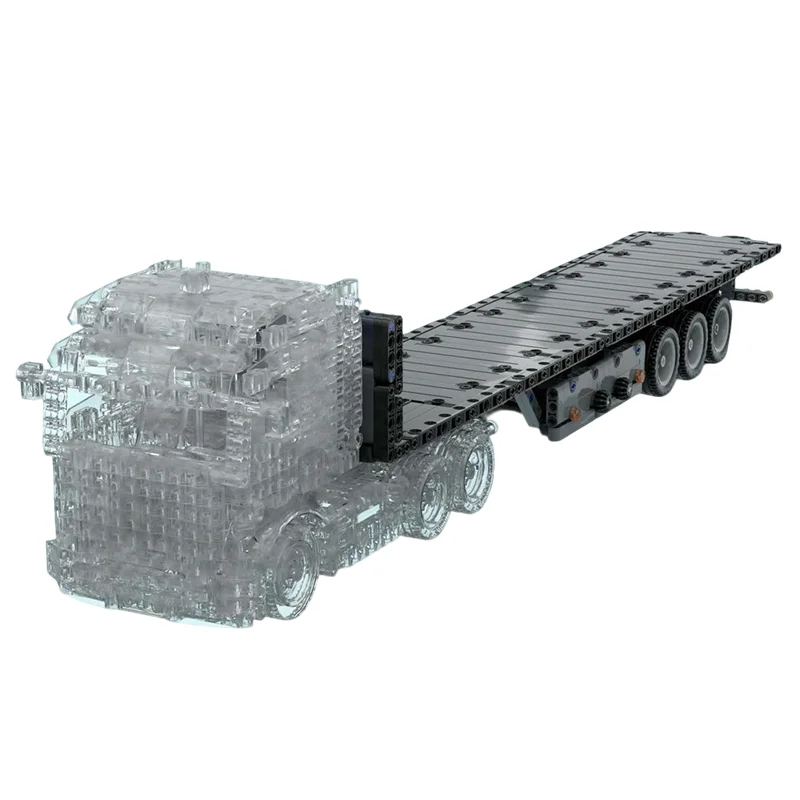 508 Piezas MOC Remolque de Plataforma de 3 Ejes Compatible con Bloques de Construcción de Modelos Técnicos, Regalos de Navidad, Idea Creativa de Bricolaje