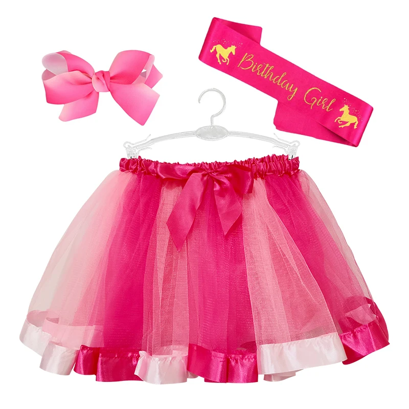 Kleurrijke Tule Gezwollen Tutu Rok Meisje Regenboog Haarspeld Eenhoorn Verjaardag Band Set Meisjes Party Dance Kleding