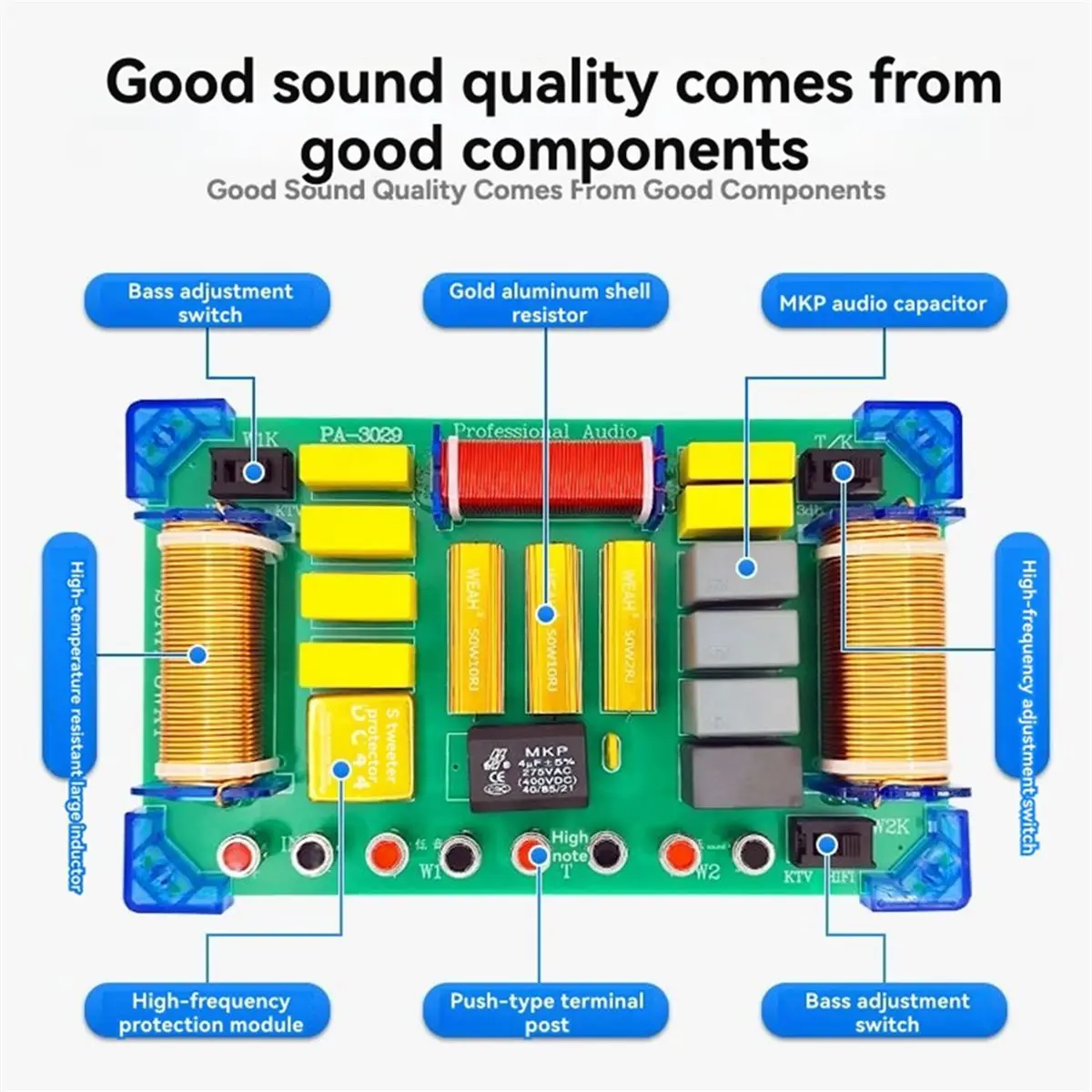 1000W High Power 1 High 2 Low Voltage Audio Crossover Professional KTV Speaker HiFi Frequency Divider 75 Cores