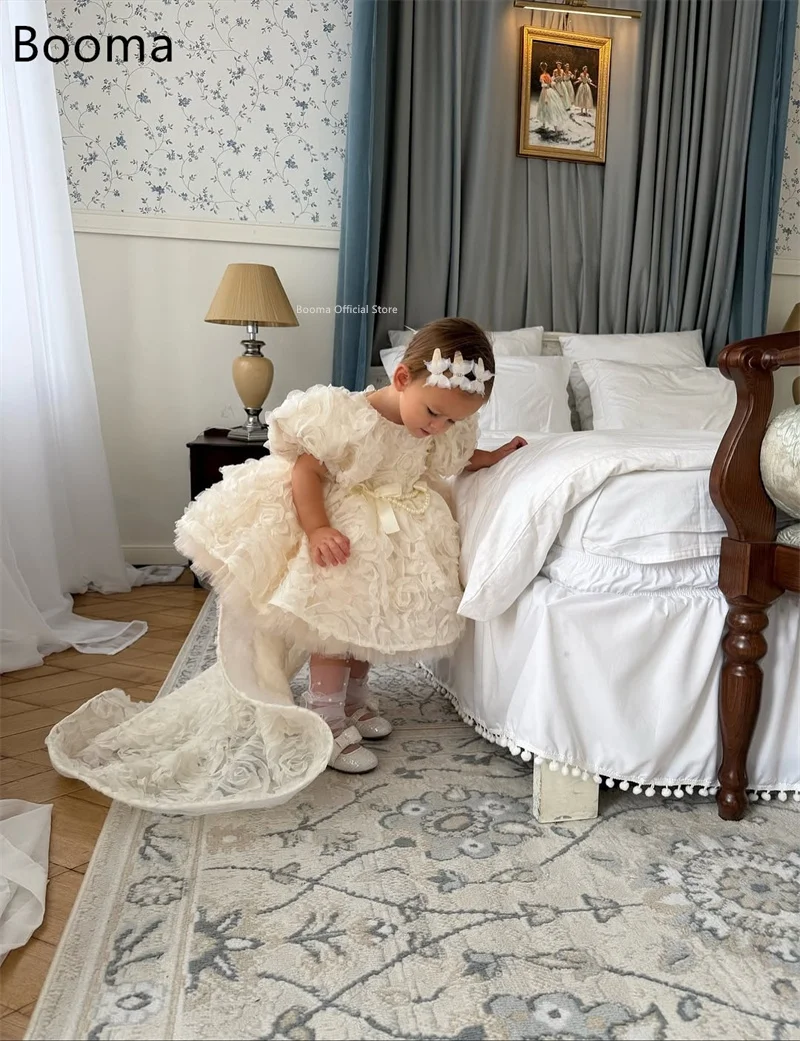 Booma a-line الزهور الأميرة س الرقبة الزهور فتاة فساتين الزفاف فستان الحفلات للأطفال مطوي الزهور الفتيات فساتين حفلات مخصصة