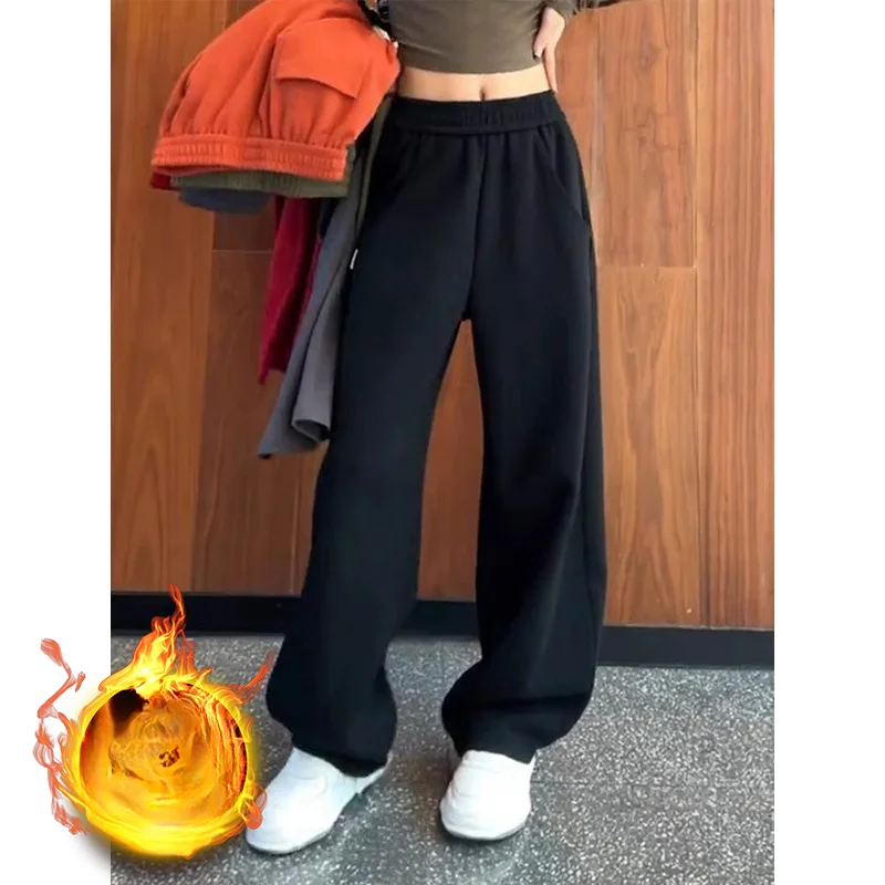 2024 Women Autumn Winter New Plus Velvet Warm Pants Female High Waist Harem Pants Ladies Solid Color Loose Casual Trousers E301